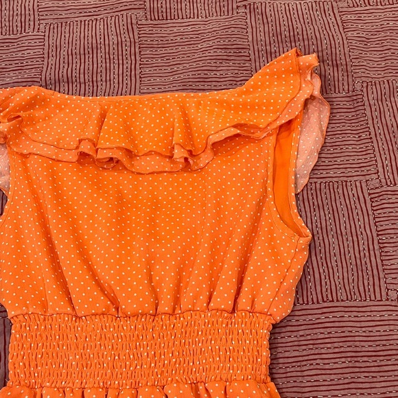 UK2LA women’s small Vibrant Orange polka dot ruffled lined Dress - Picture 13 of 13